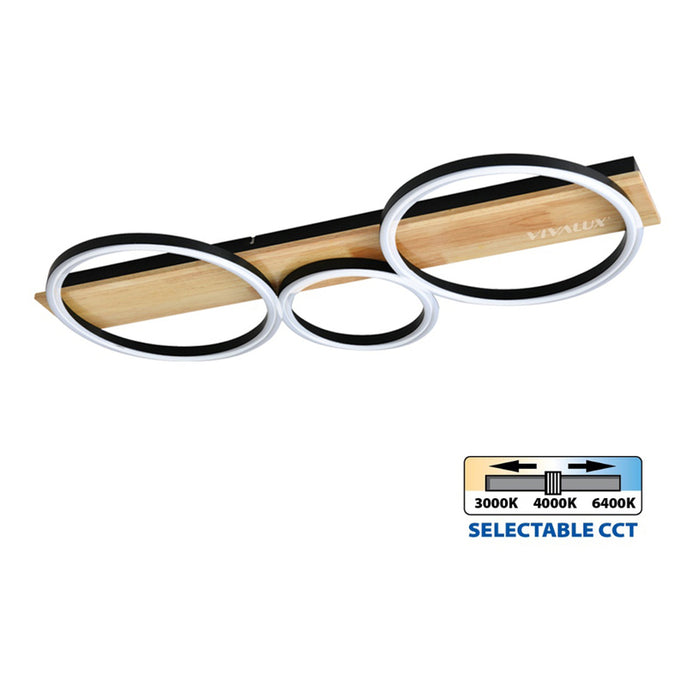 LED CEILING LIGHT 32W 3000-6400K 1528LM BLACK/WOOD VIVALUX MATTEO