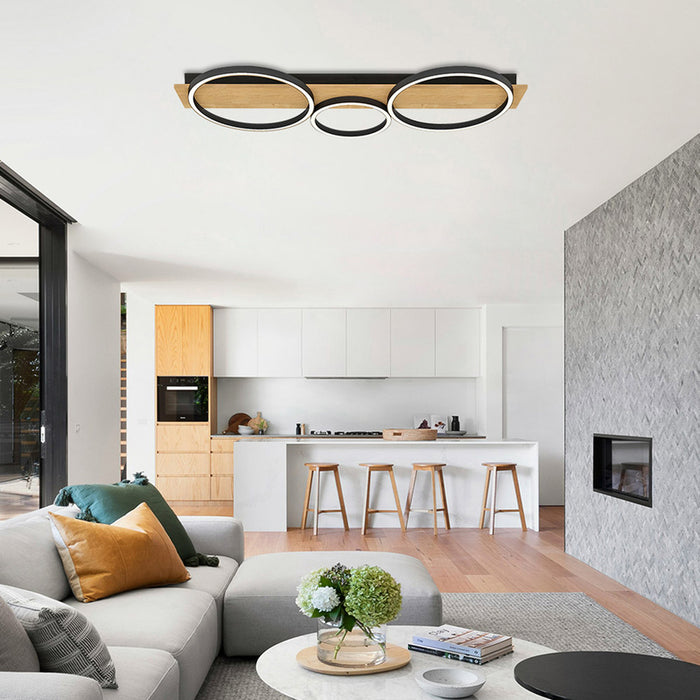 LED CEILING LIGHT 32W 3000-6400K 1528LM BLACK/WOOD VIVALUX MATTEO