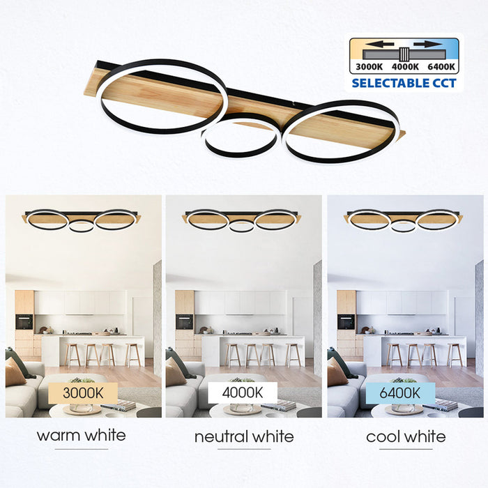 LED CEILING LIGHT 32W 3000-6400K 1528LM BLACK/WOOD VIVALUX MATTEO