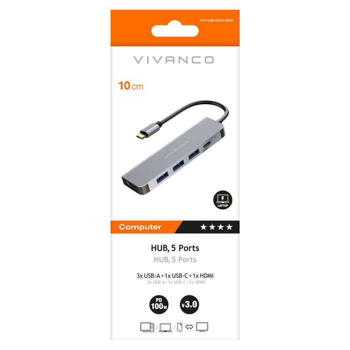 USB HUB VIVANCO USB-C->5 PORTS 22406