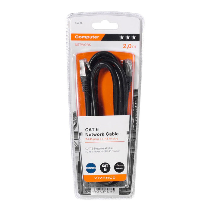 Cable VIVANCO CAT6 UTP 2 m BK 45316