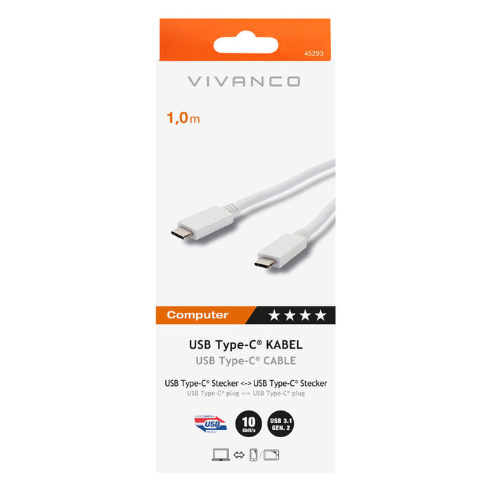 Cable VIVANCO USB-C-USB-C 3.1 1m 45293 White E-Marker Chip, 20V,3A,60W max