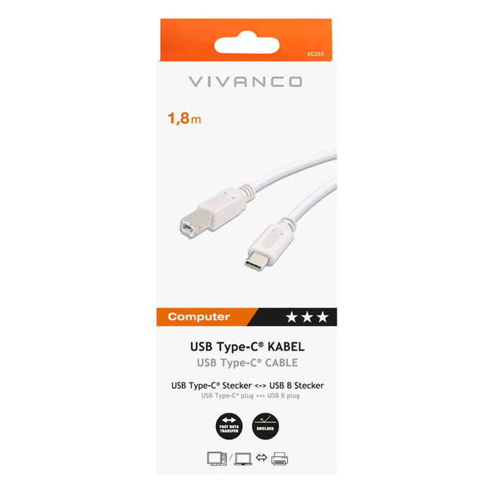 Cable VIVANCO USB-C-USB-B 1.8 m 45355 White