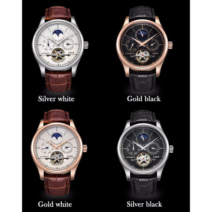 Waterproof male quartz watch LIGE 6826, moon phase