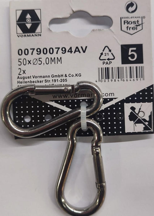 CARABINA STAINLESS STEEL 5MM 50X8/5.5 2PCS