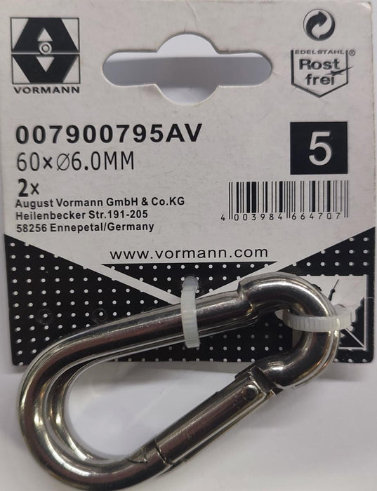 CARABINA STAINLESS STEEL 6MM 60X8.5/6.5 2PCS