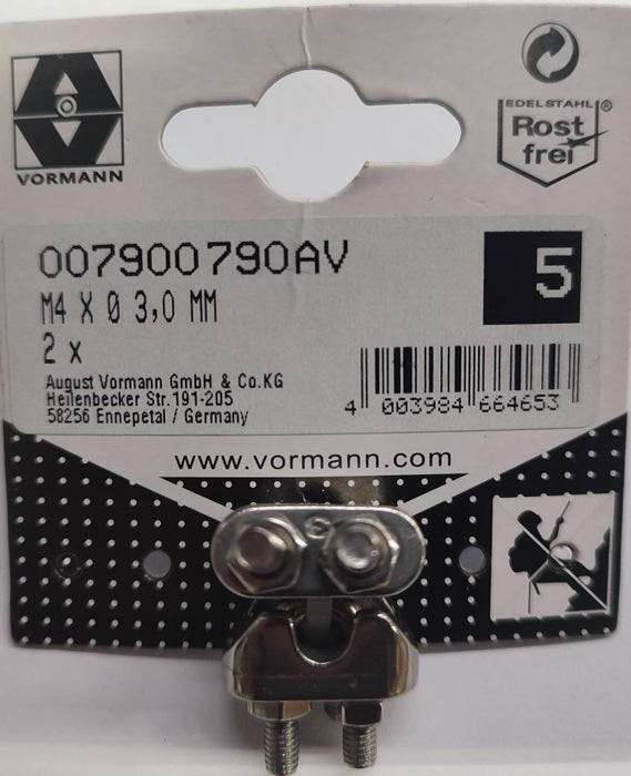 CABLE CLAMP STAINLESS STEEL VRN 3MM M4 2PCS