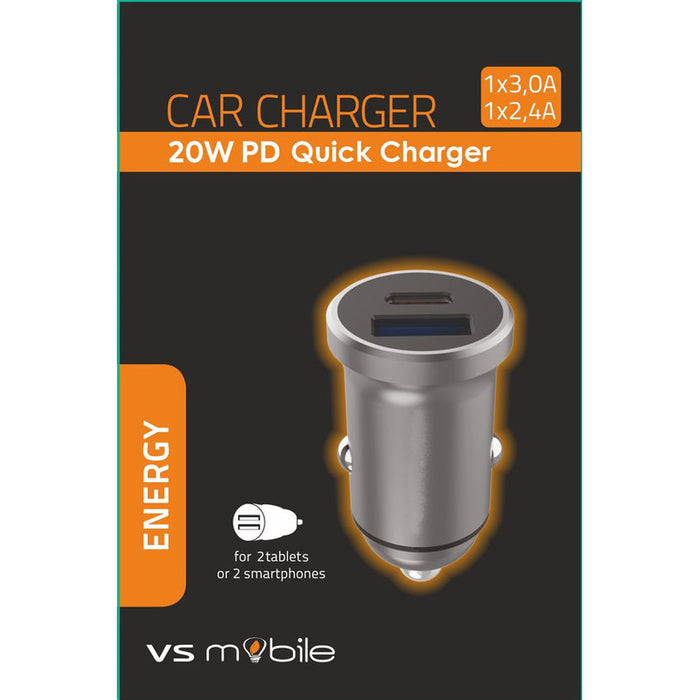 VSMOBILE CAR CHARGER 12V 20W PD USB-A+USB-C