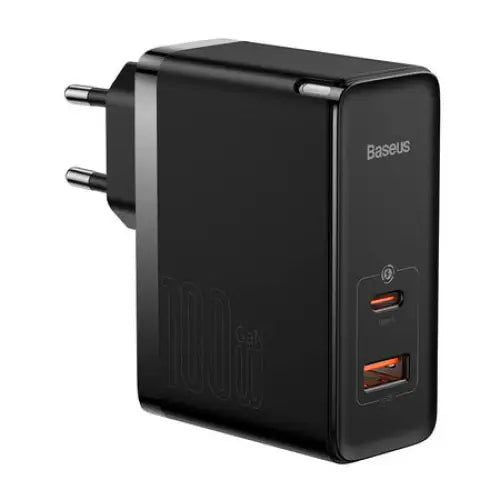 Wall charger Baseus GaN USB-C + USB 100W + 1m cable (black) - mains chargers<<<Chargers<<<GSM