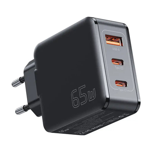Wall charger Essager ECT2CA-JZB01-Z GaN USB-A 2xUSB-C 65W (black) - mains chargers<<<Chargers<<<GSM