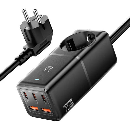 Wall charger Essager ECTAC-BRB01-Z GaN 3xUSB-C 2xUSB-A Gniazdko AC 75W (black) - mains chargers<<<Chargers<<<GSM