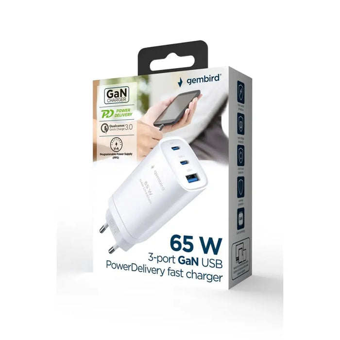 Wall Charger GEMBIRD TA-UC-PDQC65-01-W - USB зарядни и кабели<<<Електроника Телефони и таблети<<<Компютри|