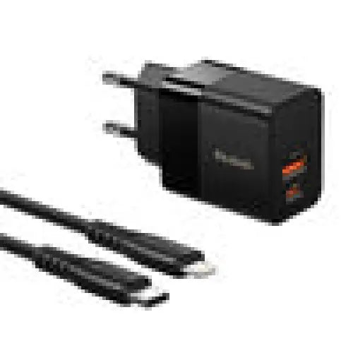 Wall charger Mcdodo CH-1952 USB + USB-C 20W + USB-C to Lightning cable (black) - mains chargers<<<Chargers<<<GSM