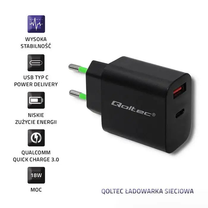 Wall Charger Qoltec 51713 Black 18 W - ChargersLAD-SIC<<<Power supplies for phonesLAD<<<ActionPL&&&Електроника Телефони