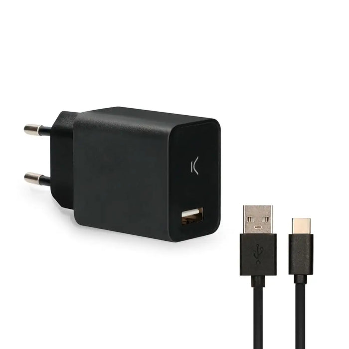 Wall Charger + USB A to USB C Cable KSIX USB Black - Електроника Телефони и таблети<<<Компютри|