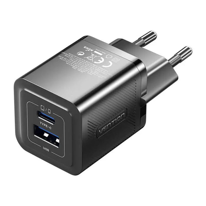 Wall charger Vention FEQB0-EU USB-C USB- A 30W/30W GaN (black) - mains chargers<<<Chargers<<<GSM
