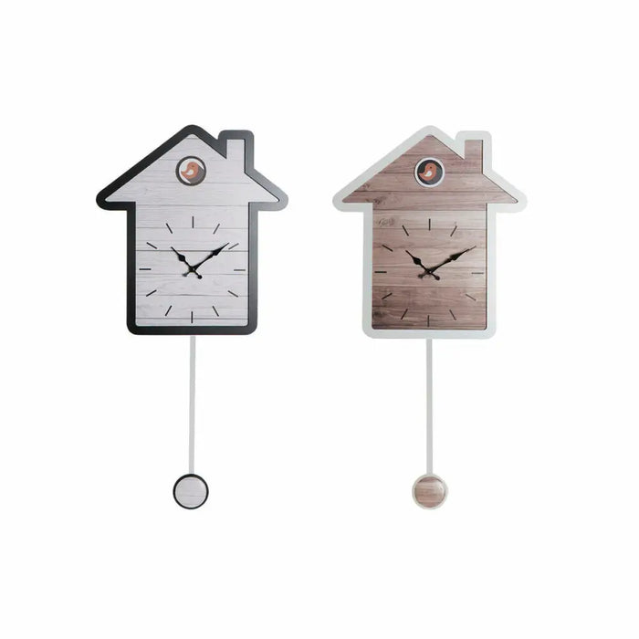 Wall Clock DKD Home Decor 32 x 5 x 56 cm Natural White Plastic House MDF Wood (2 Units) - Декорация и Осветление<<<Дом