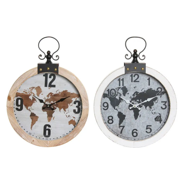 Wall Clock DKD Home Decor 40 x 4 x 54 cm Crystal Iron MDF Wood World Map (2 Units) - Декорация и Осветление<<<Дом
