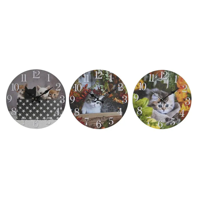 Wall Clock DKD Home Decor Multicolour Cats MDF Wood (34 x 4 x 34 cm) (3 Units) - Декорация и Осветление<<<Дом