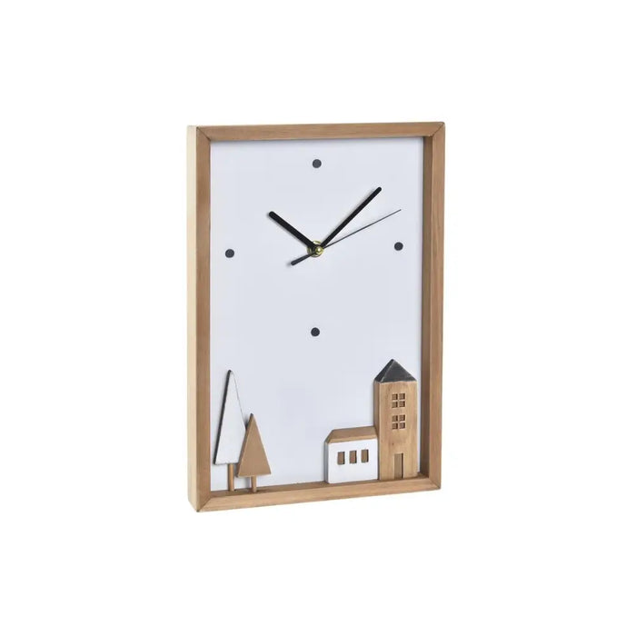 Wall Clock DKD Home Decor White Brown Wood Aluminium Houses Urban 20 x 4 x 30 cm - Декорация и Осветление<<<Дом