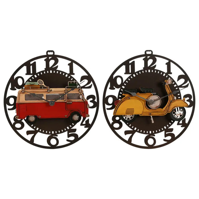 Wall Clock Home ESPRIT Yellow Red Metal Vintage 34 x 33,5 x 32,5 cm (2 Units) - Декорация и Осветление<<<Дом