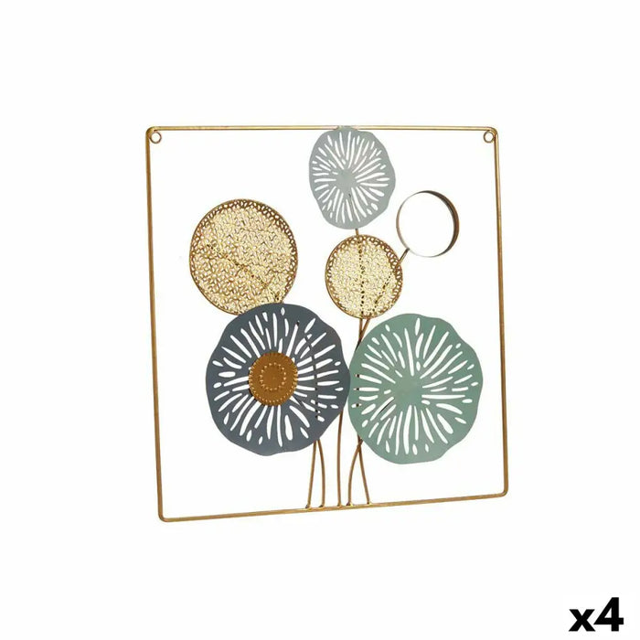Wall Decoration Gift Decor Yellow Blue White Multicolour Golden Metal Crystal Flowers Mirror 45 x 45 x 2 cm (4 Units)