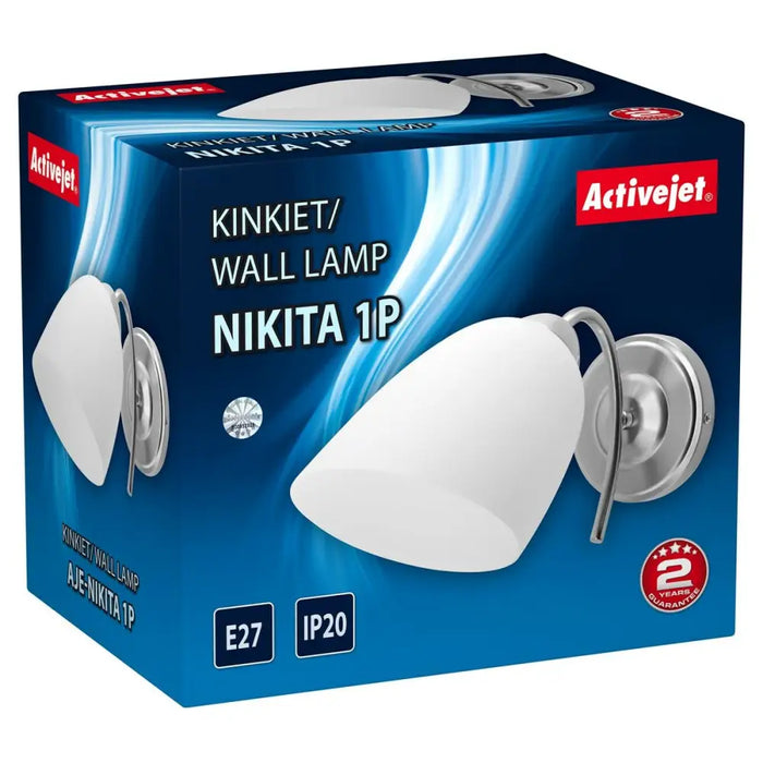 Wall Light Activejet NIKITA 1P Nikiel White nickel Metal Glass 60 W 220-240 V 26 x 12 x 12,5 cm 30 x 12 x 15 cm (1