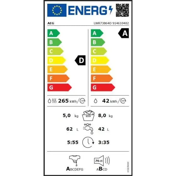 Washing machine with dryer AEG LWR73864O 8/5 kg ProSteam® 1600 rpm. - Перални със сушилня<<<Перални<<<Едра бяла