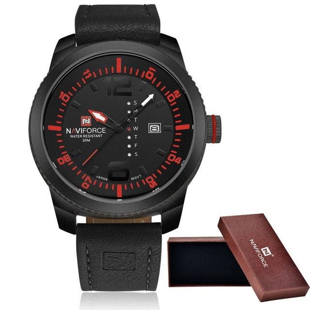 Waterproof male quartz watch NAVIFORCE 9063 - Black and red - Men’s Watches