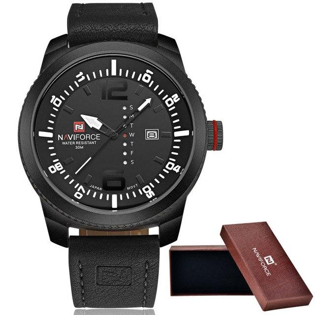 Waterproof male quartz watch NAVIFORCE 9063 - Black and white - Men’s Watches