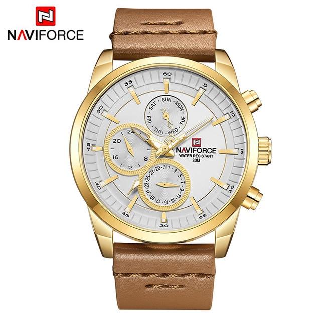 Waterproof male quartz watch NAVIFORCE 9148 - Gold-White - Men’s Watches