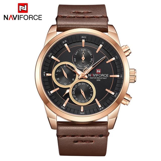 Waterproof male quartz watch NAVIFORCE 9148 - Pink gold-black - Men’s Watches