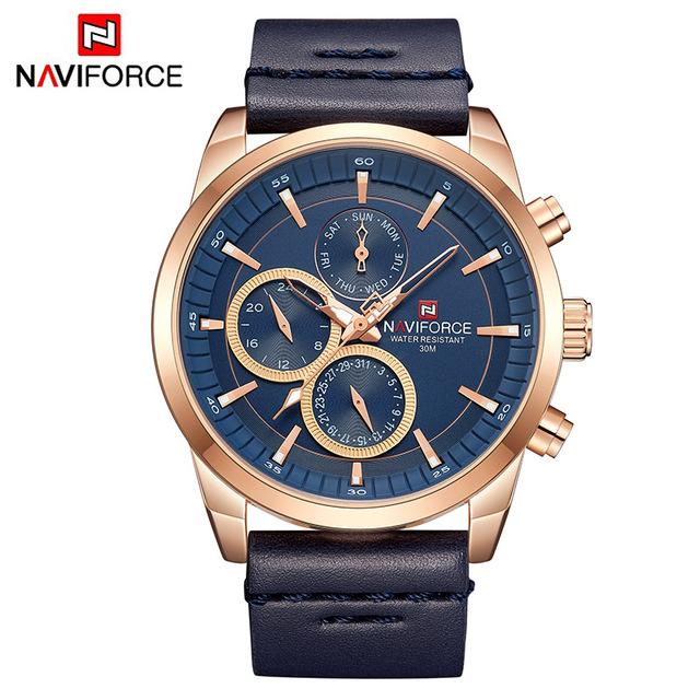 Waterproof male quartz watch NAVIFORCE 9148 - Pink gold-Blue - Men’s Watches