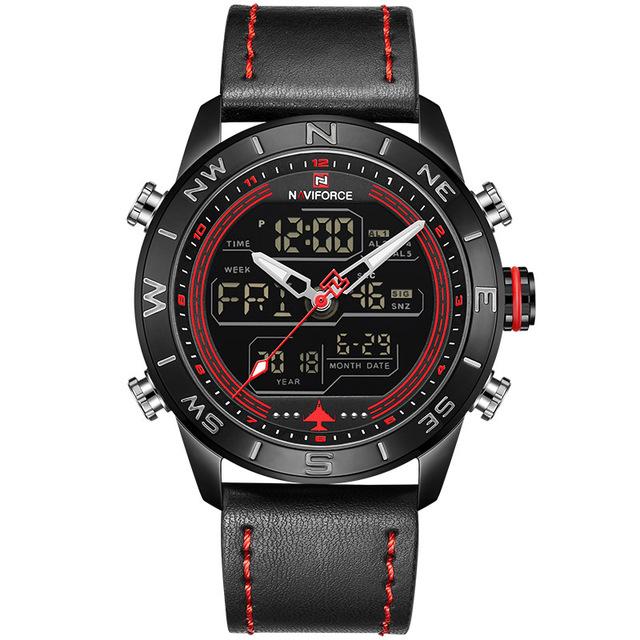 Waterproof male quartz watch with dual display NAVIFORCE 9144 - Black-Red - Men’s Watches