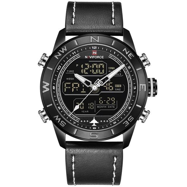 Waterproof male quartz watch with dual display NAVIFORCE 9144 - black - Men’s Watches