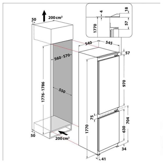 Built-in refrigerator WHIRLPOOL ART 66122, 273 l, LessFrost, 177 cm