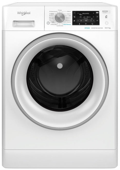 Washing machine with dryer Whirlpool FFWDD 1076258 SV EE , 1600 rpm, 10.00 kg, 7 kg, E , White