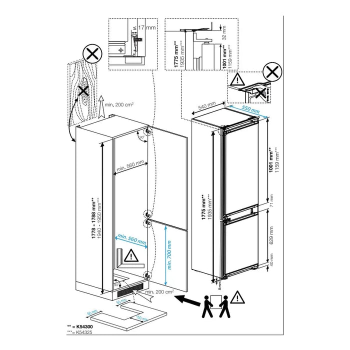 Built-in refrigerator with freezer Whirlpool WHK2 5323 B5E1, 300 l, D, No Frost, Yes