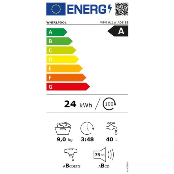 Washing machine WHIRLPOOL WPM 911W ADS EE, 9 kg, 6th SENSE, 1400 rpm.