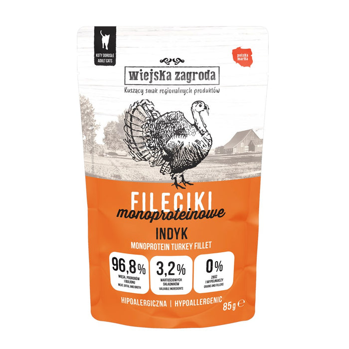 WIEJSKA ZAGRODA Monoprotein Turkey Fillets – Wet food for cats – 85 g