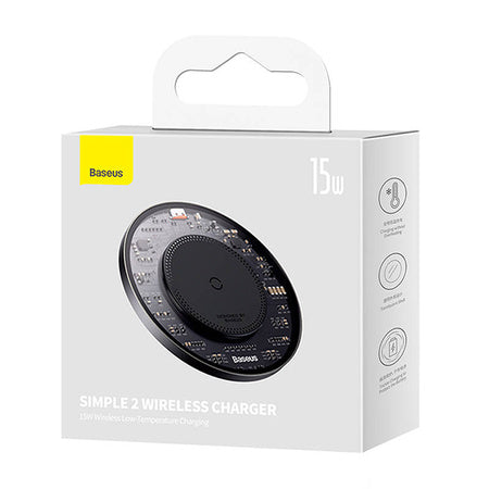 Wireless Qi inductive charger Baseus Simple 2 15W with USB-C to USB-C cable (black) - Wireless