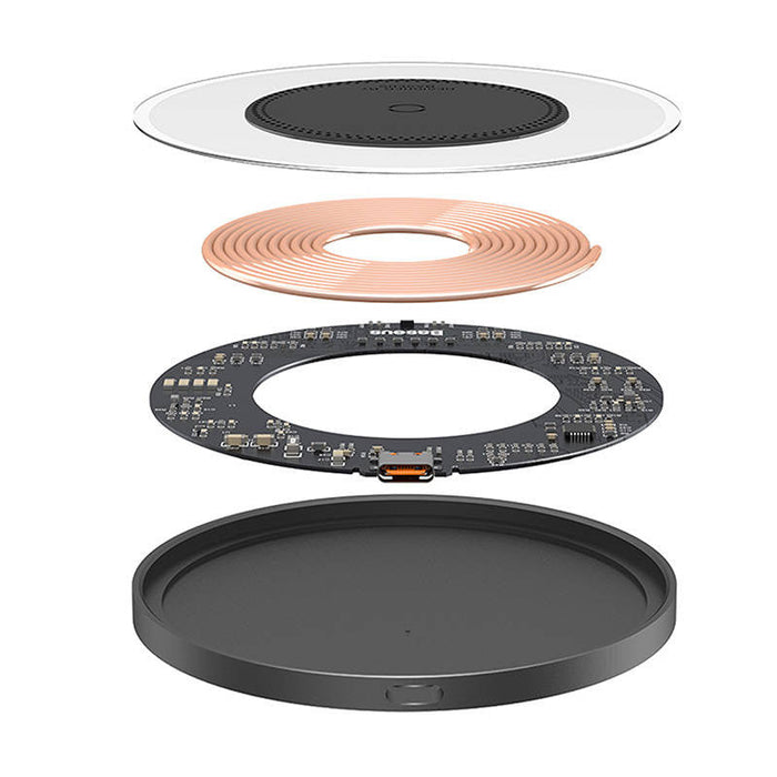 Wireless Qi inductive charger Baseus Simple 2 15W with USB-C to USB-C cable (black) - Wireless