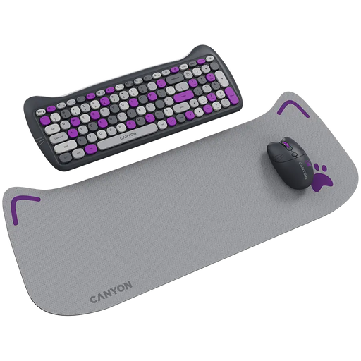 Wireless Set Keyboard Mouse Pad CANYON KITTY EDITION CNS-HSETW6VT CNS-HSETW6VT - Клавиатури<<<Периферия<<<Компютри и