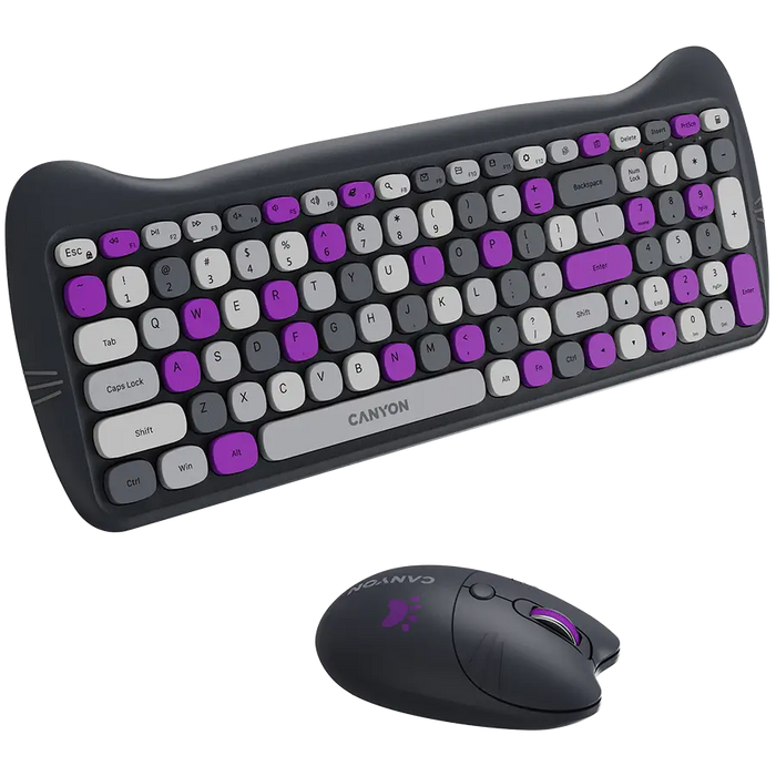 Wireless Set Keyboard Mouse Pad CANYON KITTY EDITION CNS-HSETW6VT CNS-HSETW6VT - Клавиатури<<<Периферия<<<Компютри и