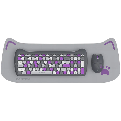 Wireless Set Keyboard Mouse Pad CANYON KITTY EDITION CNS-HSETW6VT CNS-HSETW6VT - Клавиатури<<<Периферия<<<Компютри и
