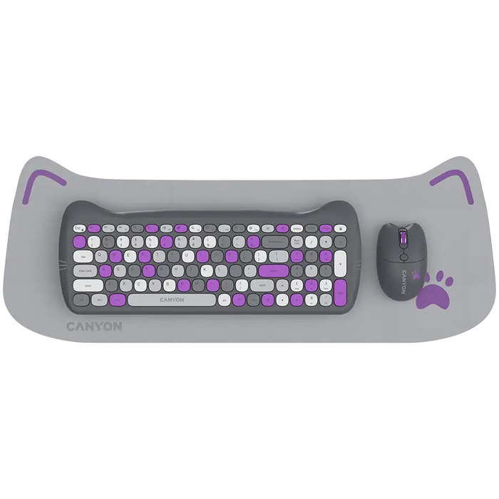 Wireless Set Keyboard Mouse Pad CANYON KITTY EDITION CNS-HSETW6VT CNS-HSETW6VT - Клавиатури<<<Периферия<<<Компютри и