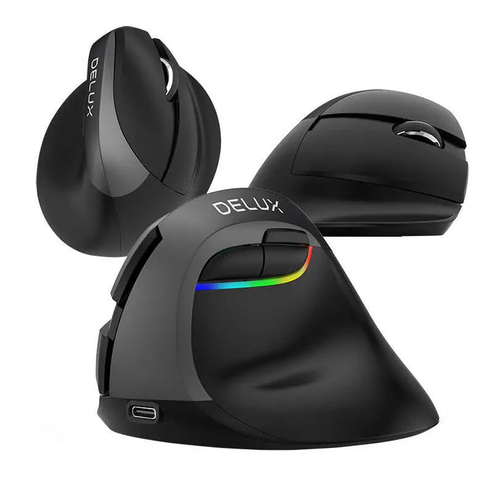 Wireless Vertical Mouse Delux M618Mini BT + 2.4G RGB 4000DPI (Iron Gray) - Vertical mice<<<Mice<<<Gaming<<<InnproXML