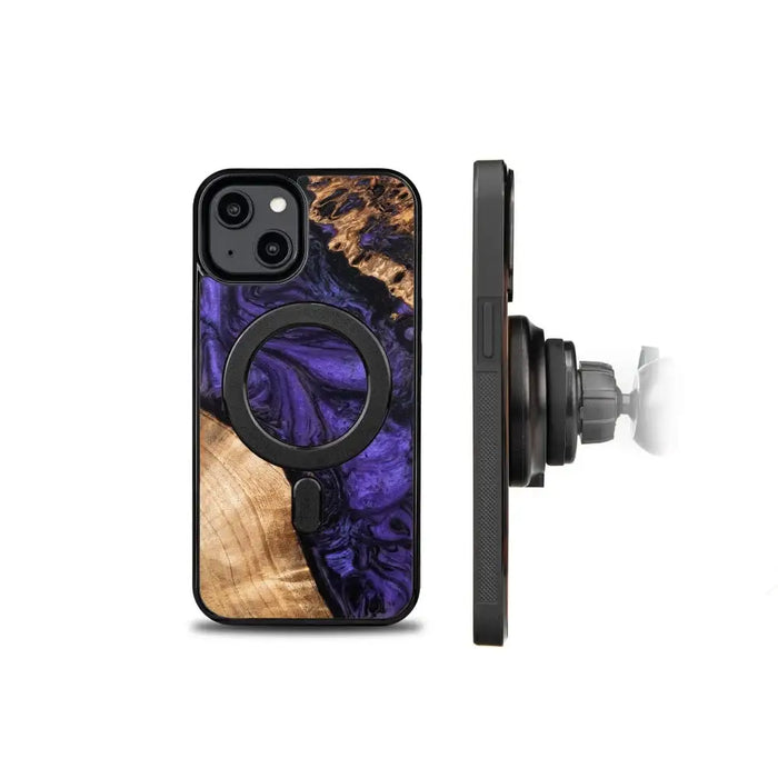 Wood and Resin Case for iPhone 14 MagSafe Bewood Unique Violet - Purple and Black - Cell phone cases