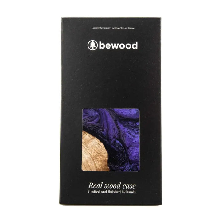 Wood and Resin Case for iPhone 14 MagSafe Bewood Unique Violet - Purple and Black - Cell phone cases