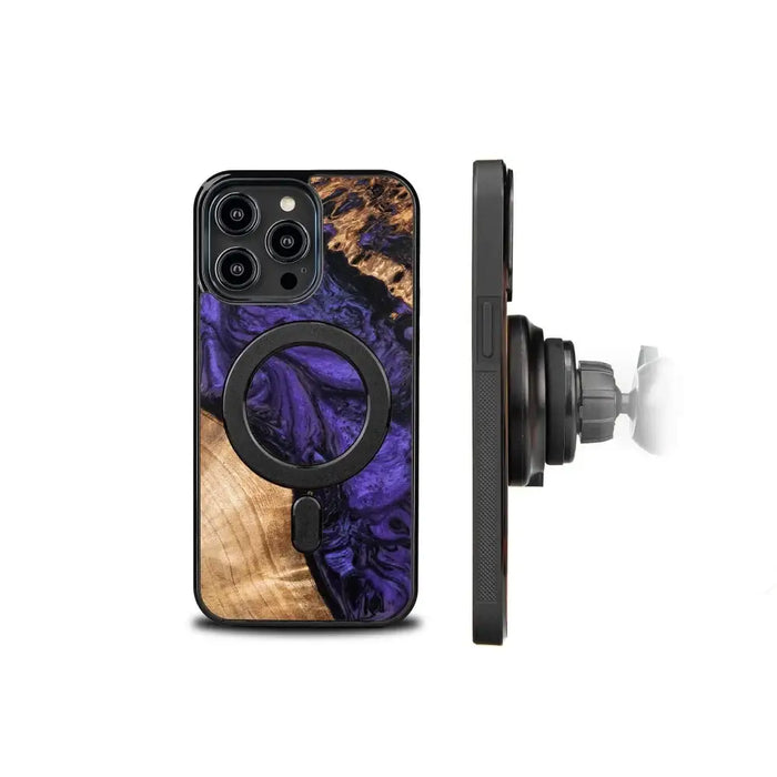 Wood and Resin Case for iPhone 14 Pro Max MagSafe Bewood Unique Violet - Purple and Black - Cell phone cases
